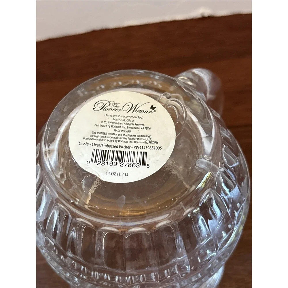 The Pioneer Woman Cassie Clear Embossed Pitcher 44 oz Special Edition